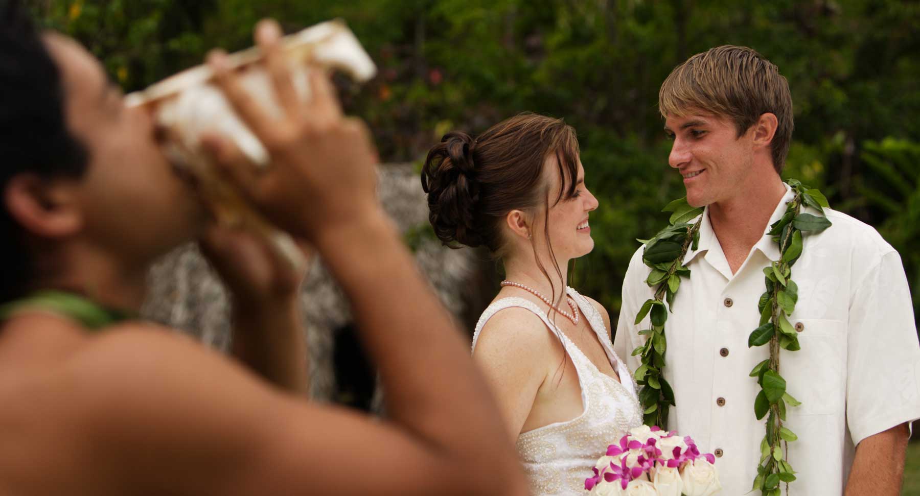 The Conch Shell Sounds at this Kauai Wedding